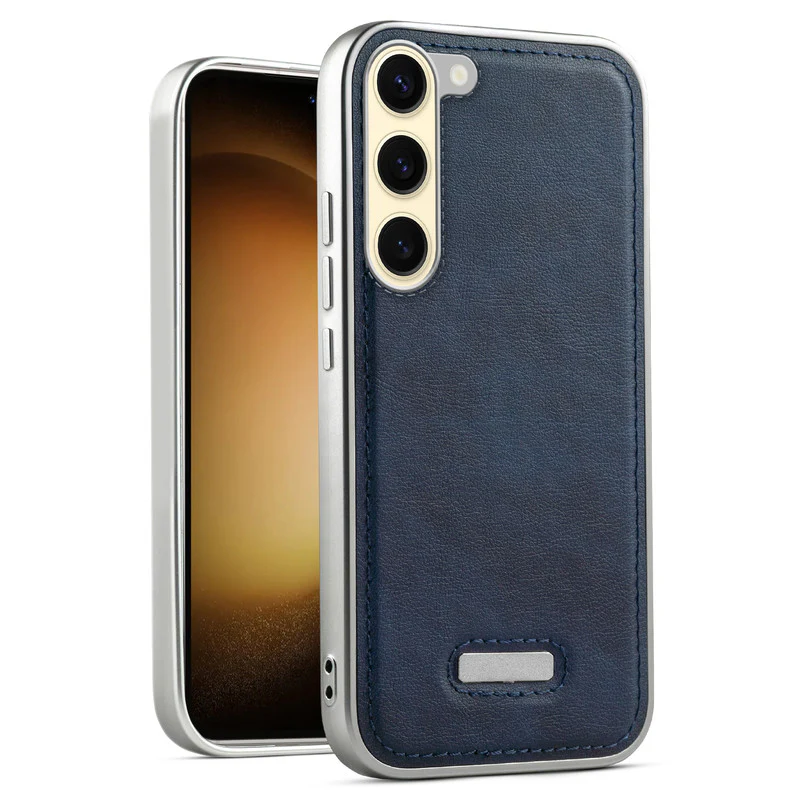 Sophisticated Leather Cover for Samsung S23 5G with Shiny Silver Edges, Stitched Back Design & Hard Shell Protection - Image 7