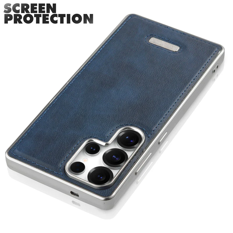 Sophisticated Leather Cover for Samsung S23 Ultra 5G with Shiny Silver Edges, Stitched Back Design & Hard Shell Protection - Image 10