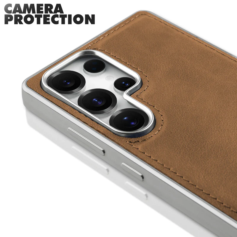 Sophisticated Leather Cover for Samsung S23 Ultra 5G with Shiny Silver Edges, Stitched Back Design & Hard Shell Protection - Image 17