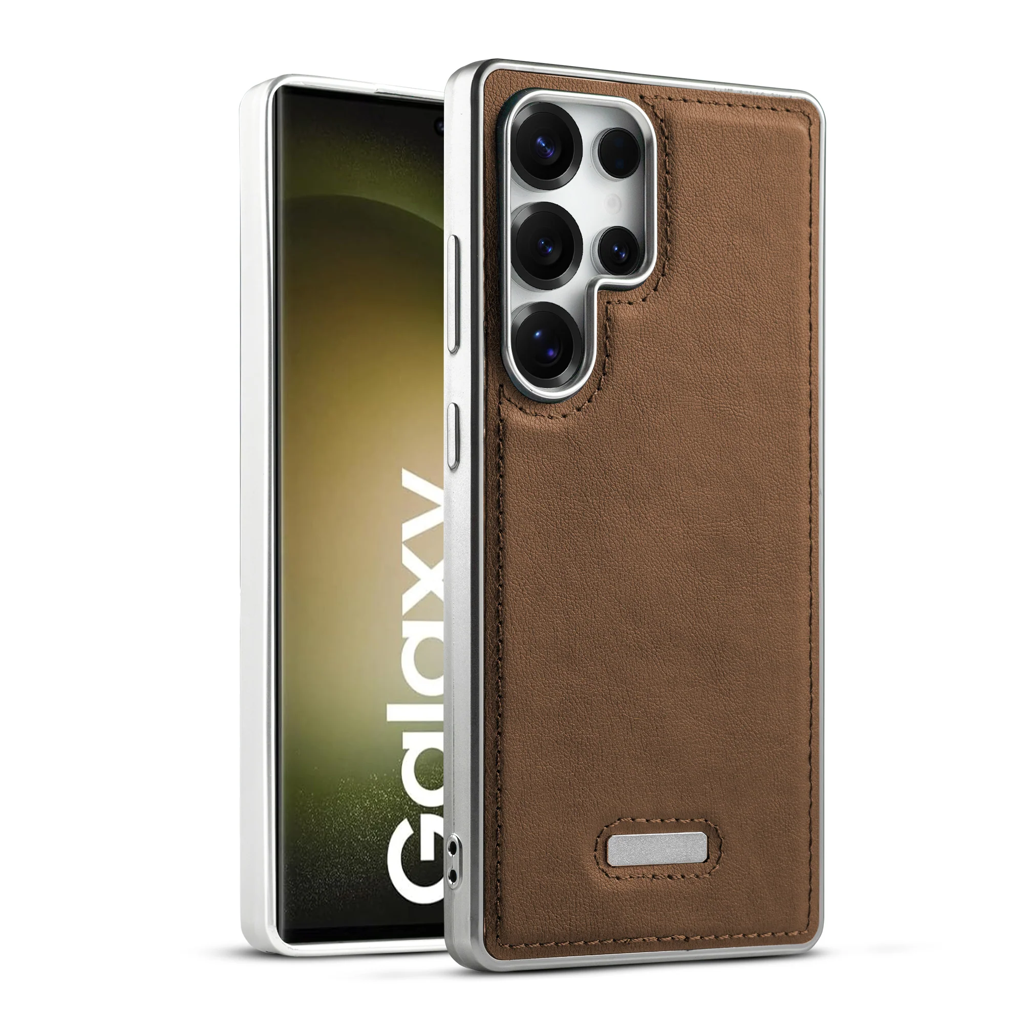 Sophisticated Leather Cover for Samsung S23 Ultra 5G with Shiny Silver Edges, Stitched Back Design & Hard Shell Protection - Image 25