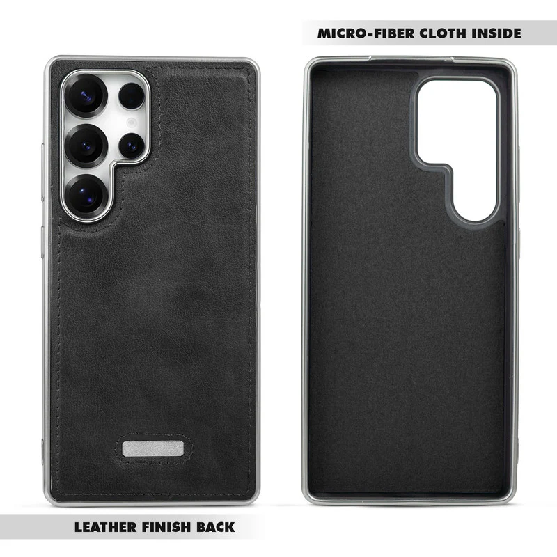 Sophisticated Leather Cover for Samsung S23 Ultra 5G with Shiny Silver Edges, Stitched Back Design & Hard Shell Protection - Image 3