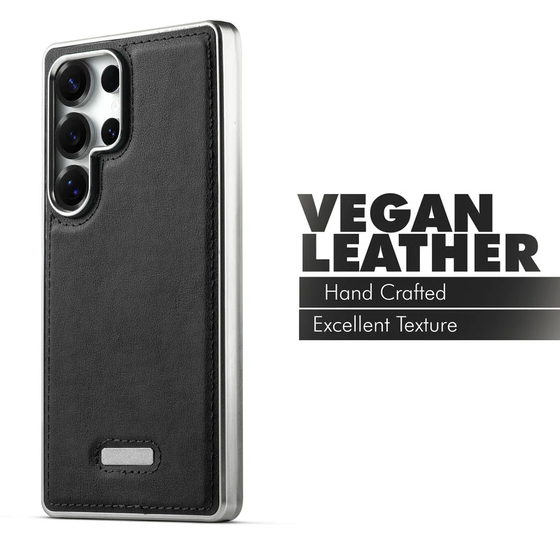 Sophisticated Leather Cover for Samsung S23 Ultra 5G with Shiny Silver Edges, Stitched Back Design & Hard Shell Protection - Image 6