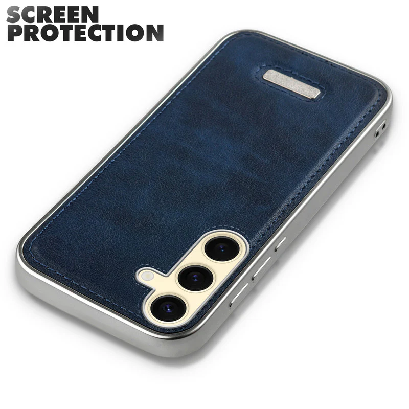 Sophisticated Leather Cover for Samsung S24 5G with Shiny Silver Edges, Stitched Back Design & Hard Shell Protection - Image 10