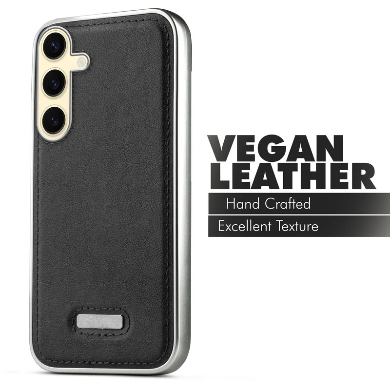 Sophisticated Leather Cover for Samsung S24 5G with Shiny Silver Edges, Stitched Back Design & Hard Shell Protection - Image 6