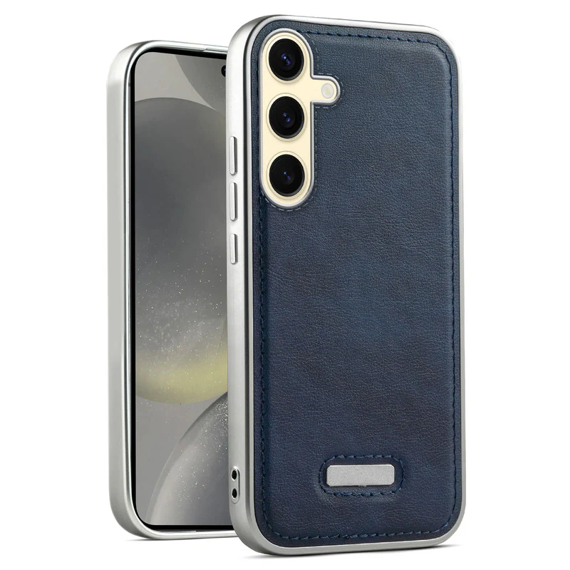 Sophisticated Leather Cover for Samsung S24 5G with Shiny Silver Edges, Stitched Back Design & Hard Shell Protection - Image 7