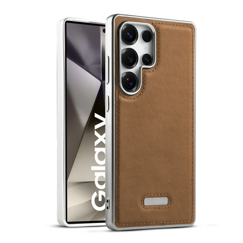 Sophisticated Leather Cover for Samsung S24 Ultra 5G with Shiny Silver Edges, Stitched Back Design & Hard Shell Protection - Image 13