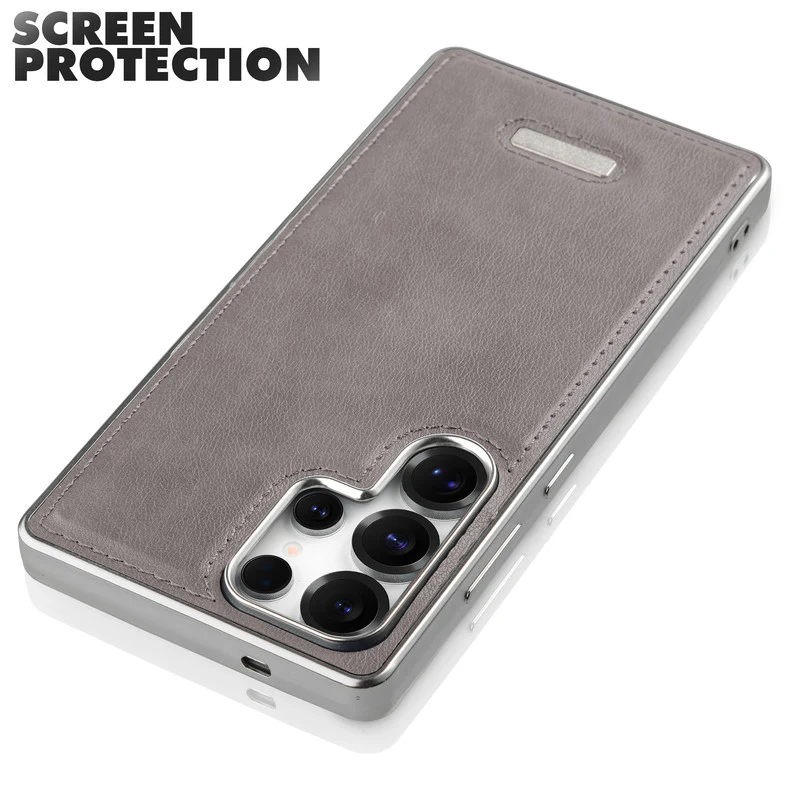 Sophisticated Leather Cover for Samsung S24 Ultra 5G with Shiny Silver Edges, Stitched Back Design & Hard Shell Protection - Image 22