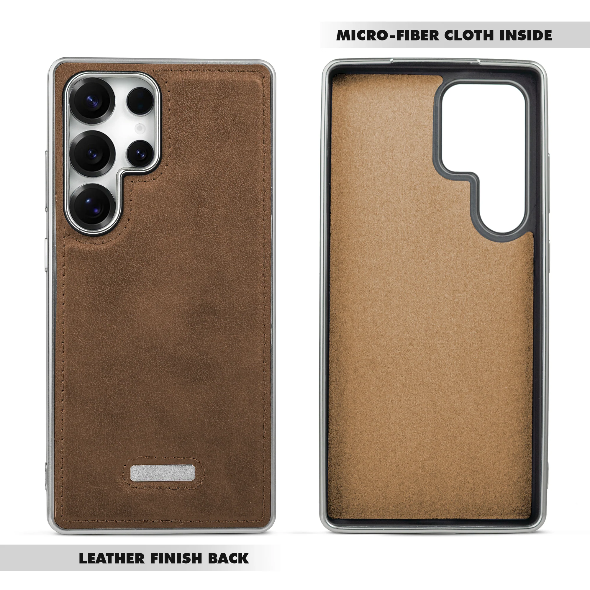 Sophisticated Leather Cover for Samsung S24 Ultra 5G with Shiny Silver Edges, Stitched Back Design & Hard Shell Protection - Image 27