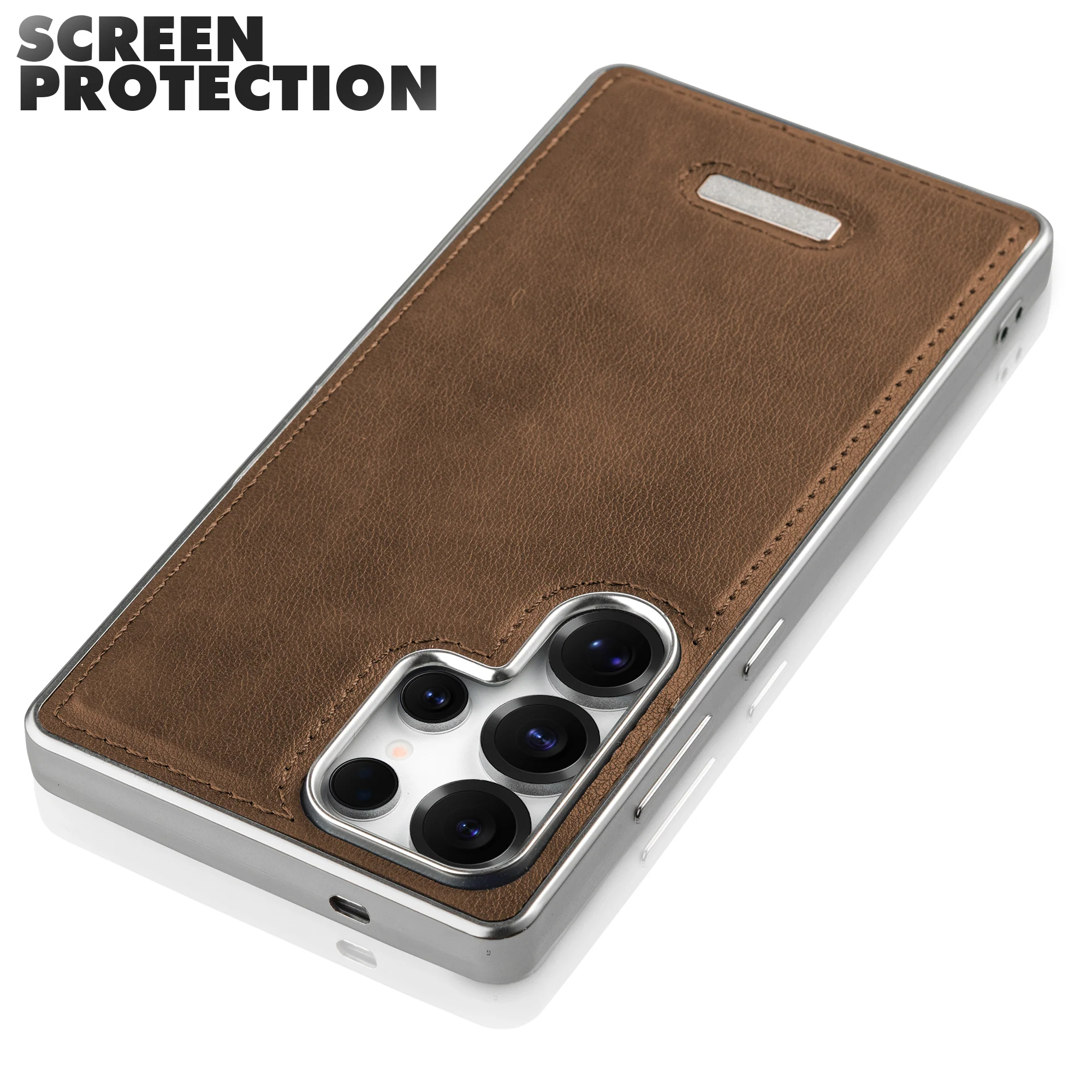 Sophisticated Leather Cover for Samsung S24 Ultra 5G with Shiny Silver Edges, Stitched Back Design & Hard Shell Protection - Image 28