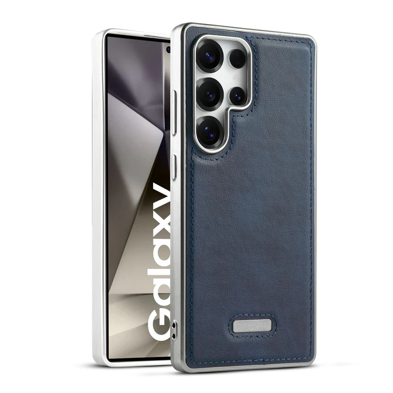 Sophisticated Leather Cover for Samsung S24 Ultra 5G with Shiny Silver Edges, Stitched Back Design & Hard Shell Protection - Image 7