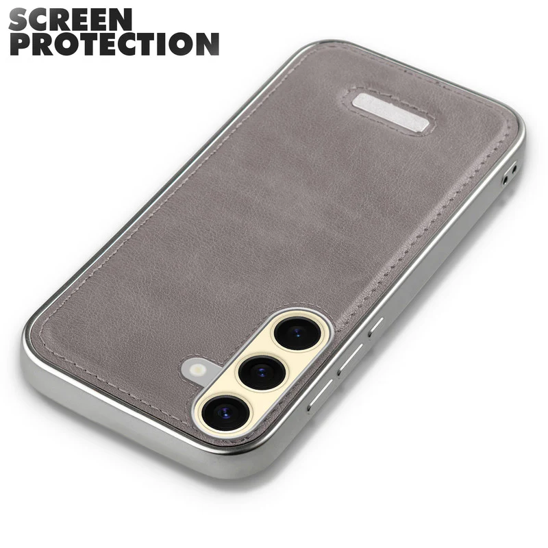 Sophisticated Leather Cover for Samsung S25 5G with Shiny Silver Edges, Stitched Back Design & Hard Shell Protection - Image 16