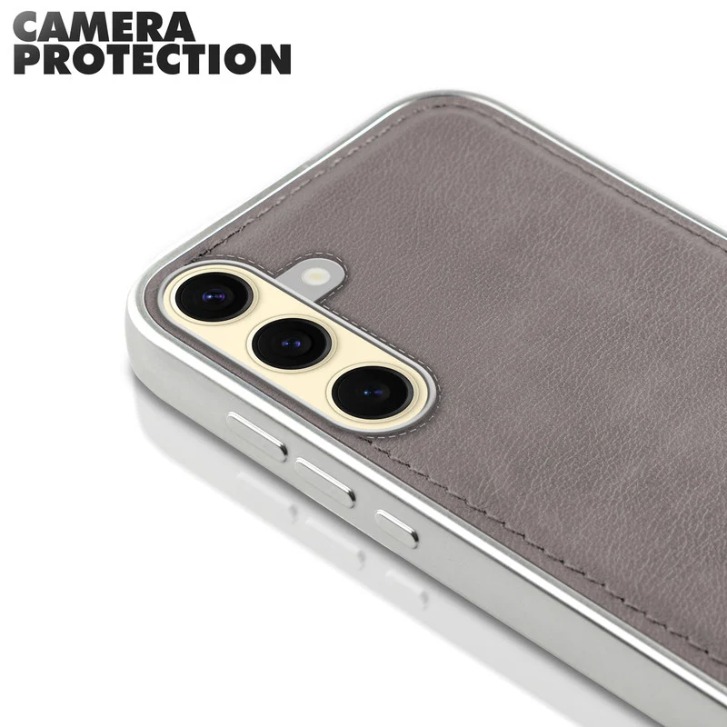 Sophisticated Leather Cover for Samsung S25 5G with Shiny Silver Edges, Stitched Back Design & Hard Shell Protection - Image 17