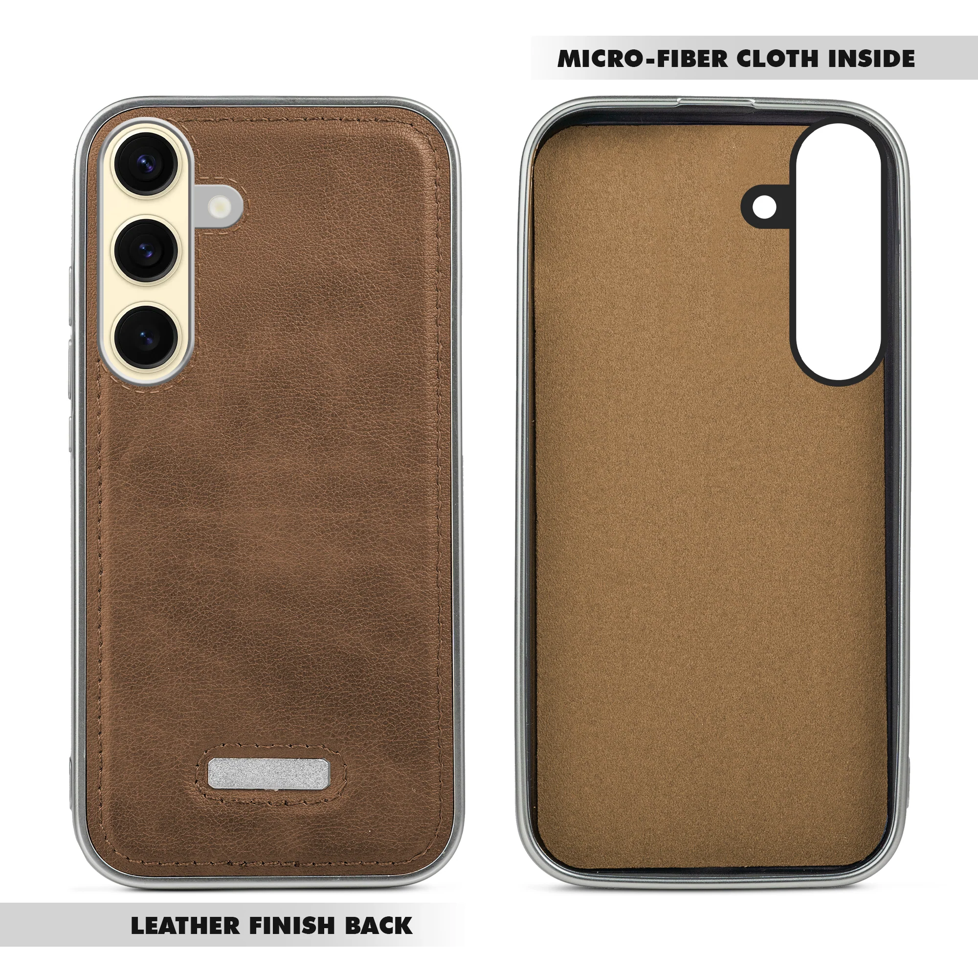 Sophisticated Leather Cover for Samsung S25 5G with Shiny Silver Edges, Stitched Back Design & Hard Shell Protection - Image 21