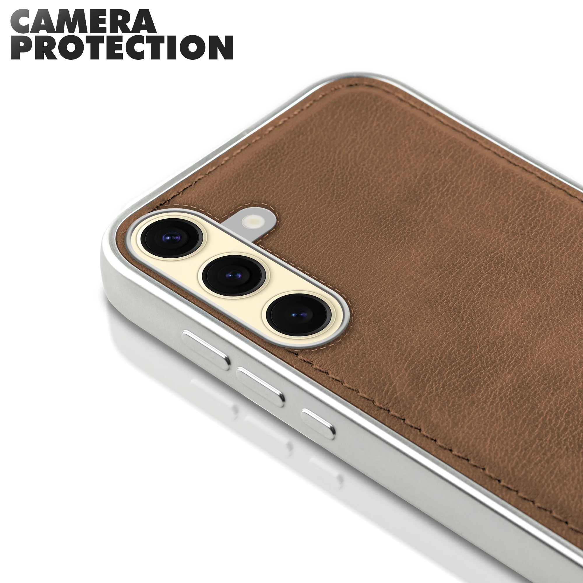 Sophisticated Leather Cover for Samsung S25 5G with Shiny Silver Edges, Stitched Back Design & Hard Shell Protection - Image 23