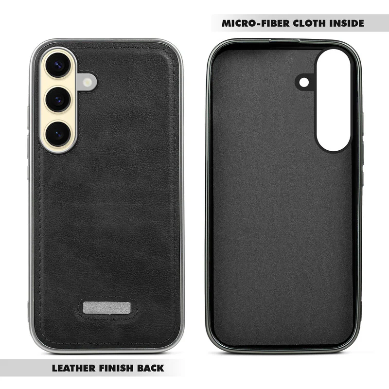 Sophisticated Leather Cover for Samsung S25 5G with Shiny Silver Edges, Stitched Back Design & Hard Shell Protection - Image 3