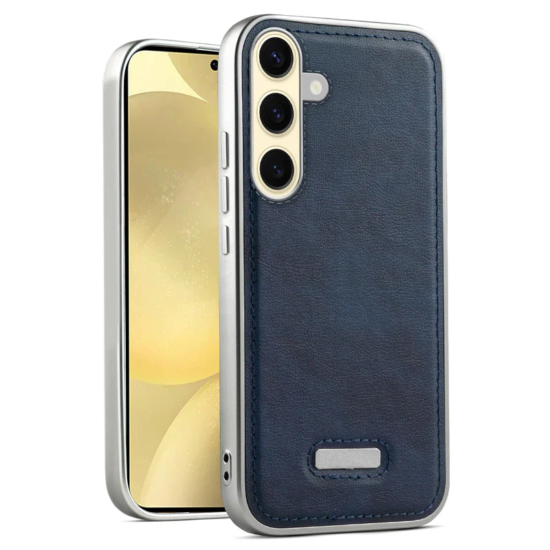 Sophisticated Leather Cover for Samsung S25 5G with Shiny Silver Edges, Stitched Back Design & Hard Shell Protection - Image 7