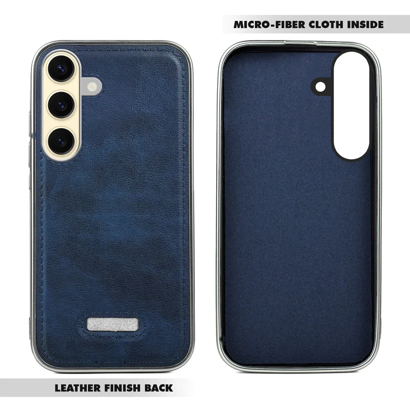 Sophisticated Leather Cover for Samsung S25 5G with Shiny Silver Edges, Stitched Back Design & Hard Shell Protection - Image 9