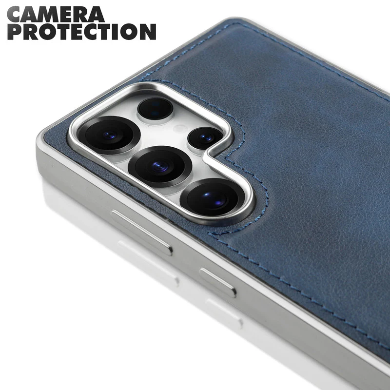 Sophisticated Leather Cover for Samsung S25 Ultra 5G with Shiny Silver Edges, Stitched Back Design & Hard Shell Protection - Image 11