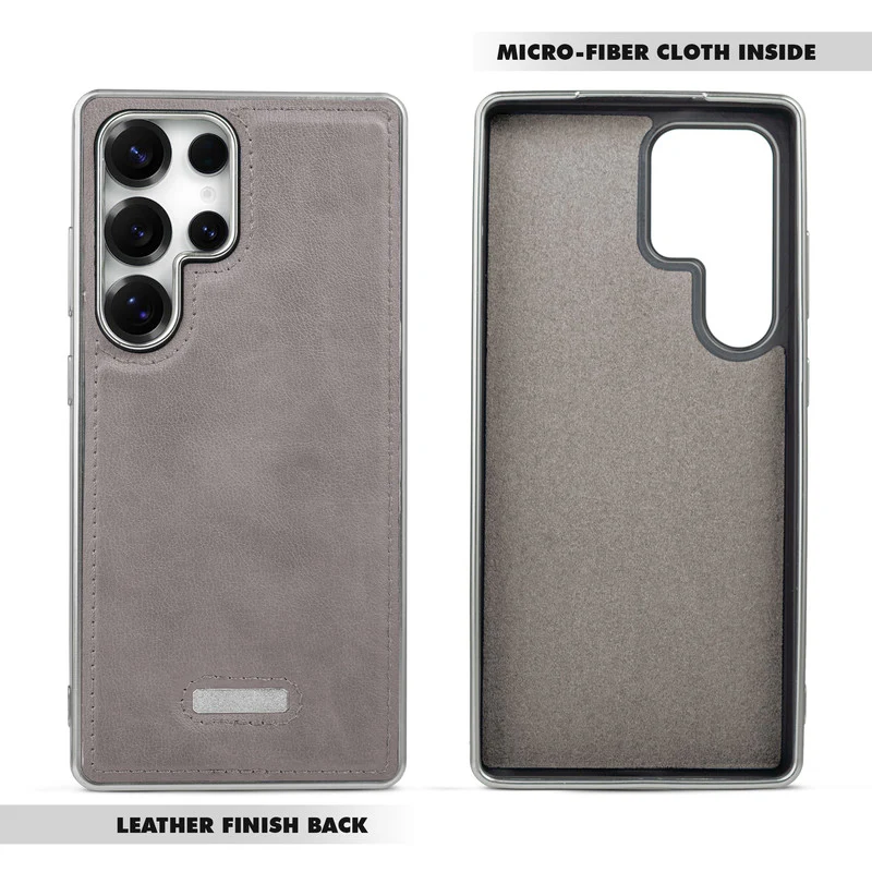 Sophisticated Leather Cover for Samsung S25 Ultra 5G with Shiny Silver Edges, Stitched Back Design & Hard Shell Protection - Image 3