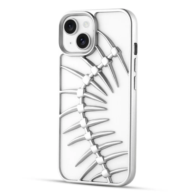 Spine Guard theme Fish Bone Textured Silicone Back Cover for Apple iPhone 15 Plus - Image 40