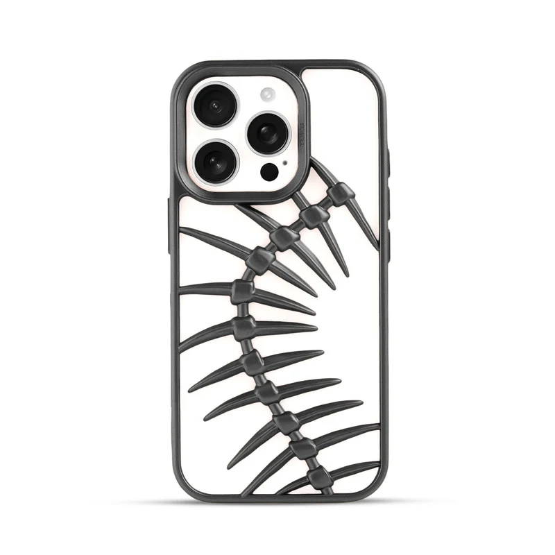 Spine Guard theme Fish Bone Textured Silicone Back Cover for Apple iPhone 15 Pro - Image 29
