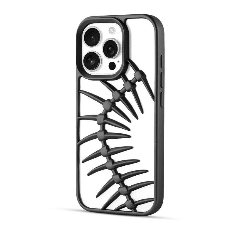 Spine Guard theme Fish Bone Textured Silicone Back Cover for Apple iPhone 15 Pro - Image 4