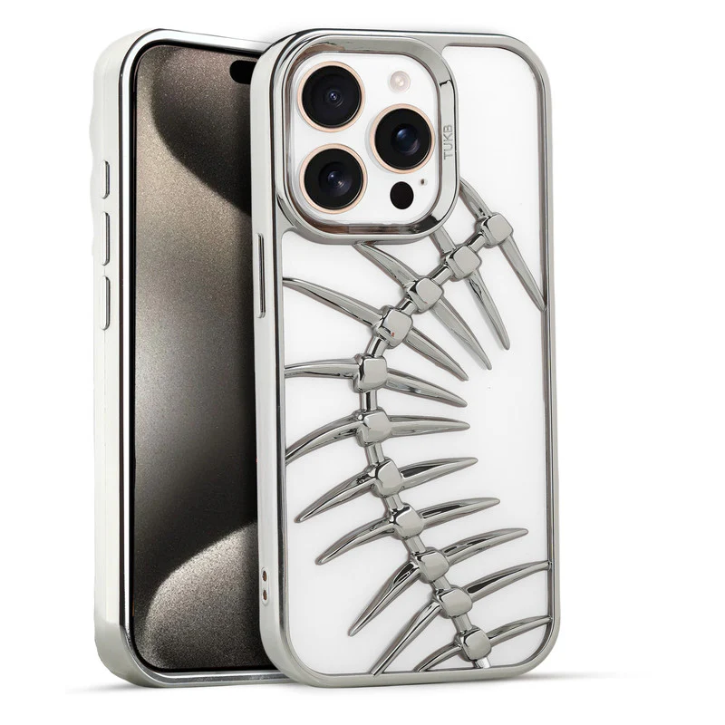 Spine Guard theme Fish Bone Textured Silicone Back Cover for Apple iPhone 15 Pro Max - Image 43