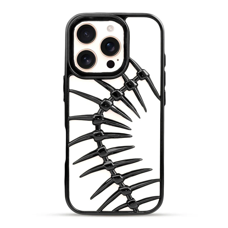 Spine Guard theme Fish Bone Textured Silicone Back Cover for Apple iPhone 16 Pro - Image 11