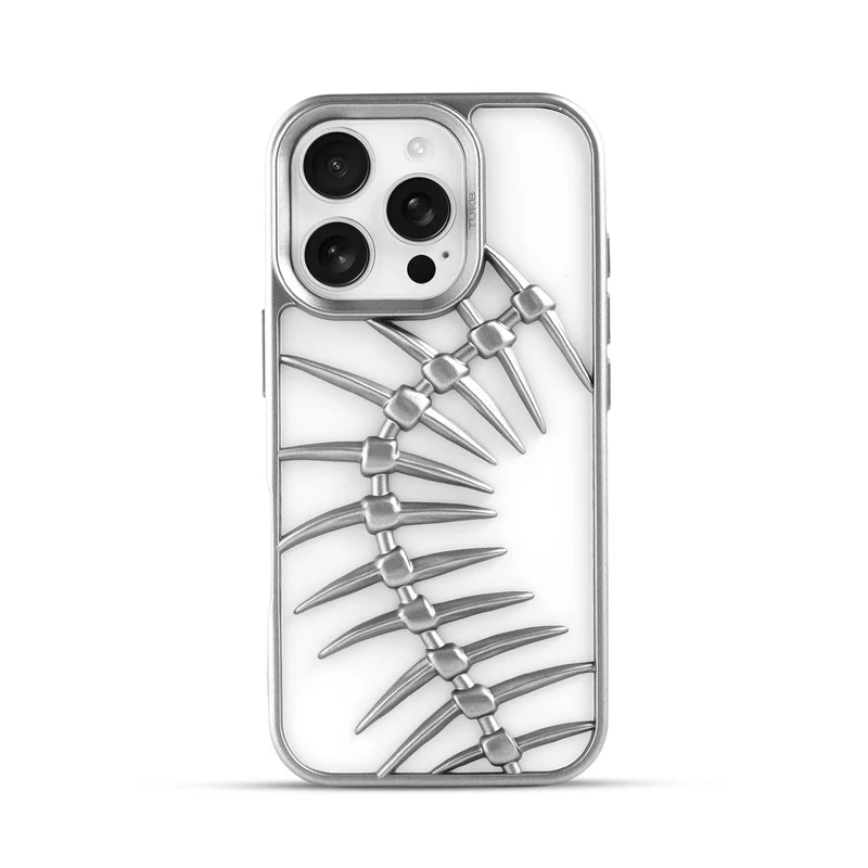 Spine Guard theme Fish Bone Textured Silicone Back Cover for Apple iphone 16 Pro Max - Image 41