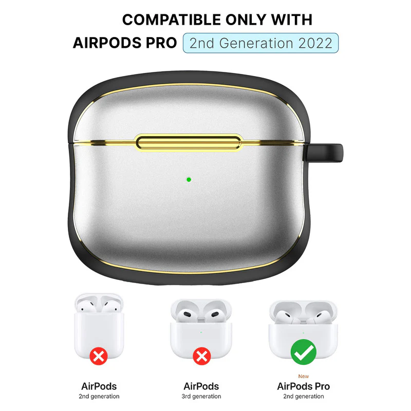 Golden Frame Metal Finish Earbuds Case Cover For Airpods Pro 2 - Image 30
