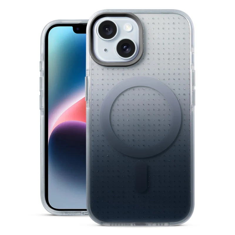 Stunning Dual Shade Starry Wireless Charging Support Hard Back Case for Apple iPhone 14 with Colourful Raised Camera Edges - Image 4