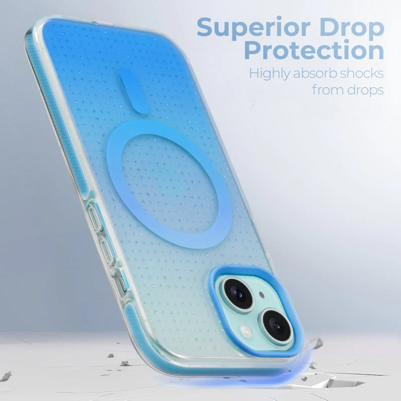 Stunning Dual Shade Starry Wireless Charging Support Hard Back Case for Apple iPhone 15 Plus with Colourful Raised Camera Edges - Image 11