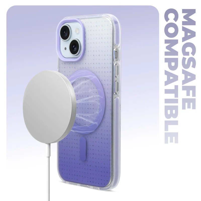 Stunning Dual Shade Starry Wireless Charging Support Hard Back Case for Apple iPhone 15 with Colourful Raised Camera Edges - Image 15