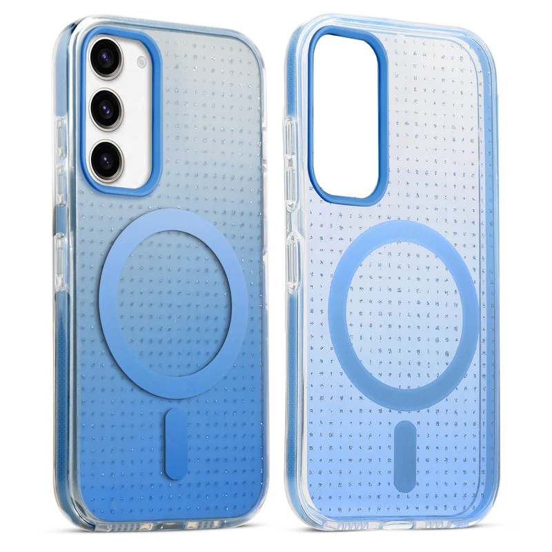 Stunning Dual Shade Starry Wireless Charging Support Hard Back Case for Samsung S23 5G with Colourful Raised Camera Edges
