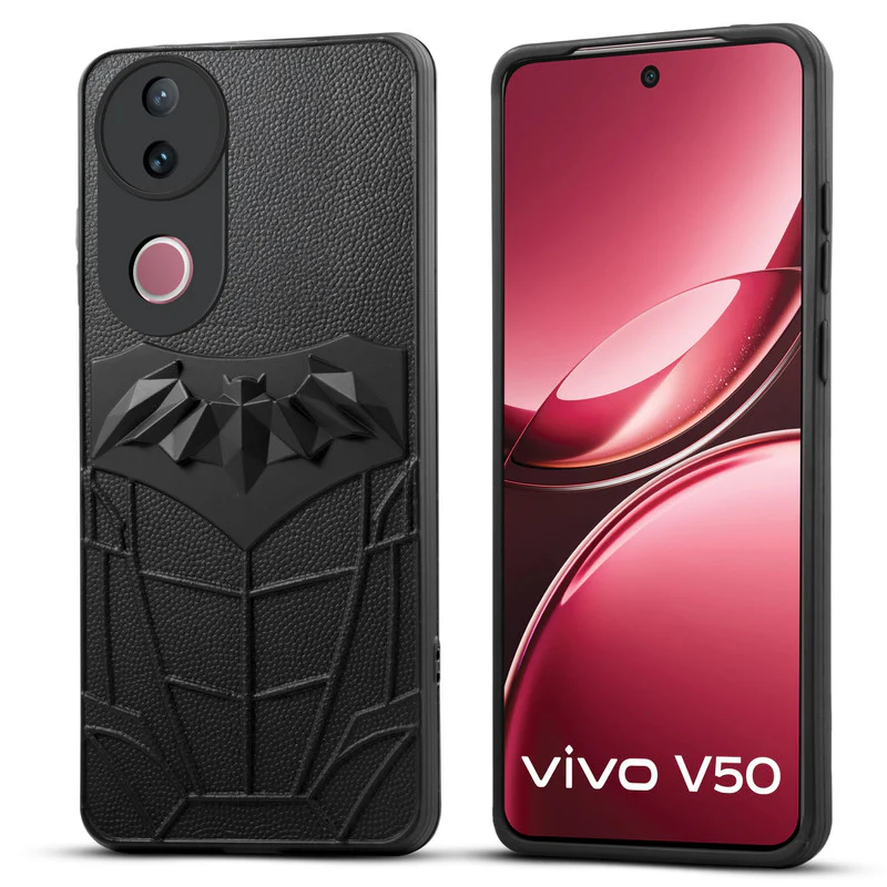 Textured Comic Hero Back Cover for Vivo V50 5G , Soft Silicone Back Case with Shiny Bat Design & Raised Camera Edges