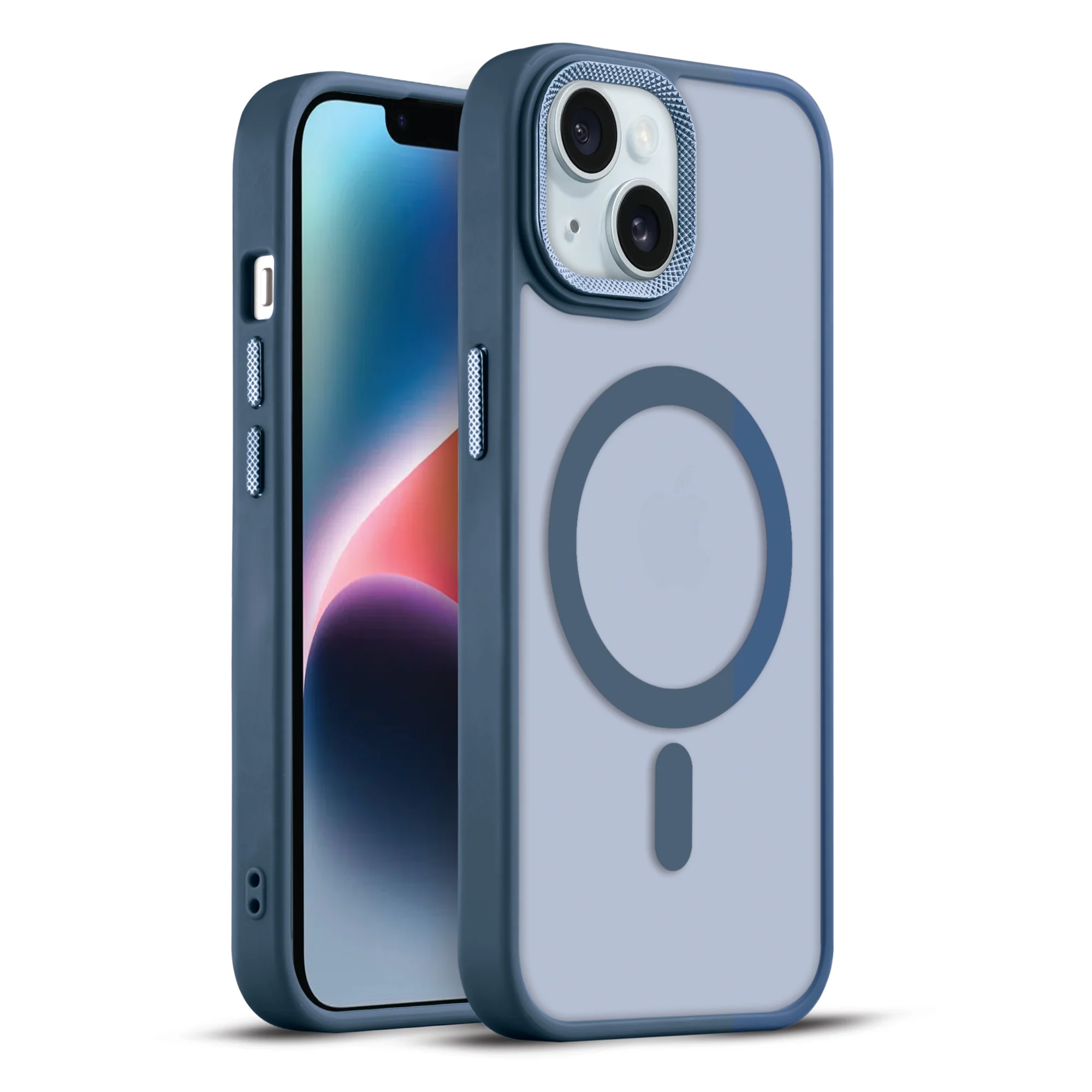 Textured Metal Ring Wireless Charging Support Back Case For Apple iPhone 14 - Image 31