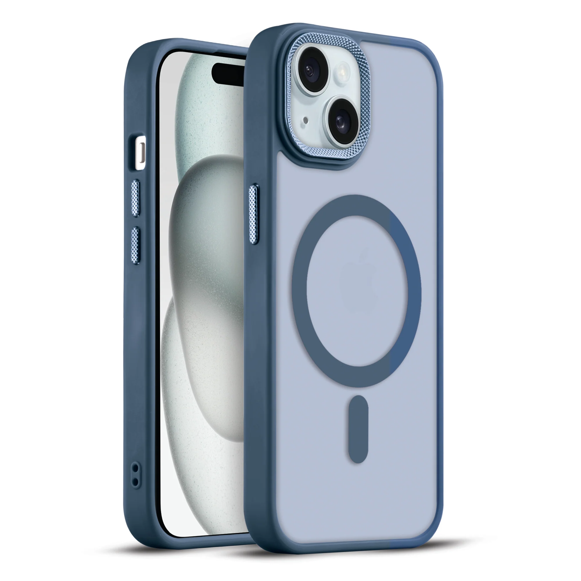 Textured Metal Ring Wireless Charging Support Back Case For Apple iPhone 15 - Image 31