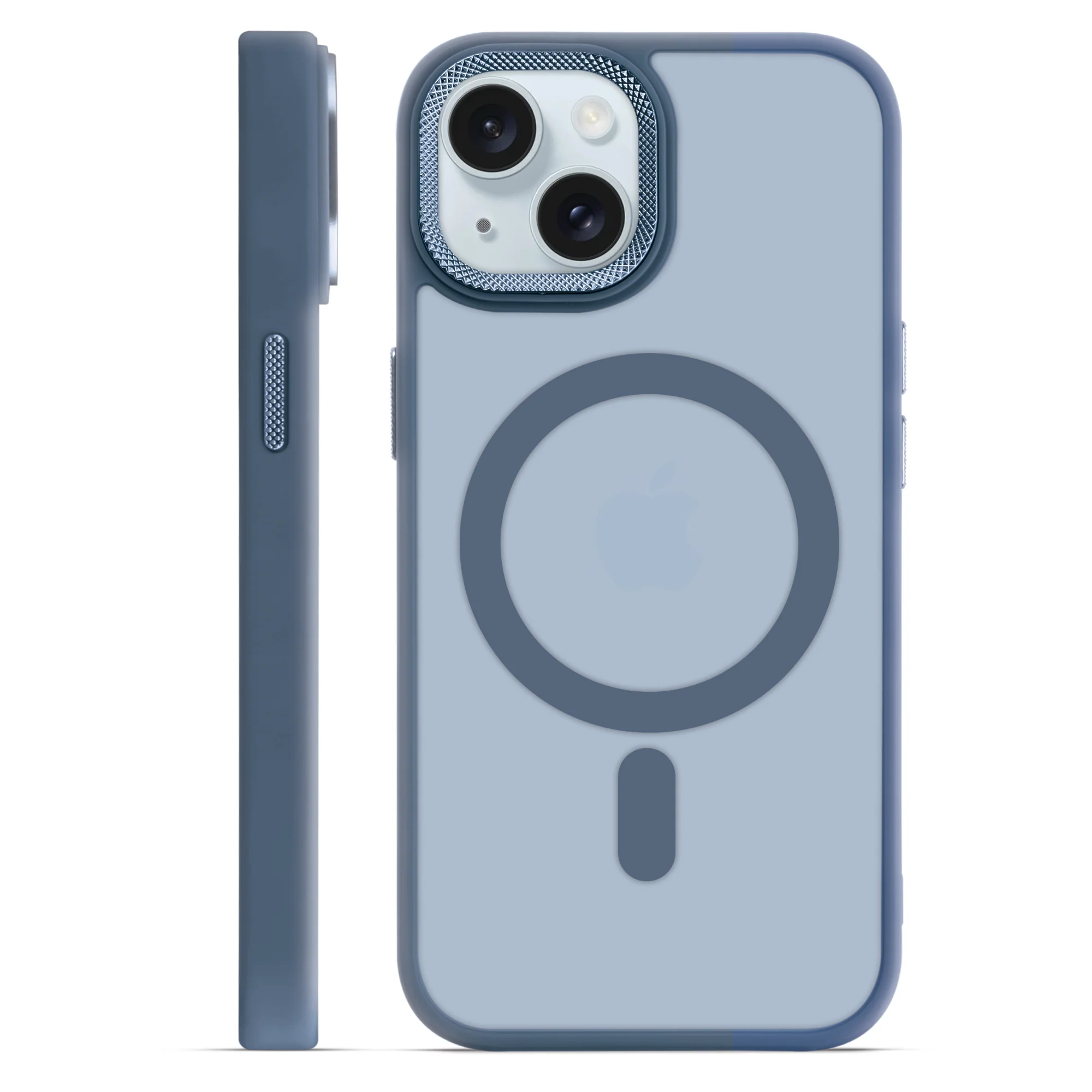 Textured Metal Ring Wireless Charging Support Back Case For Apple iPhone 15 - Image 36