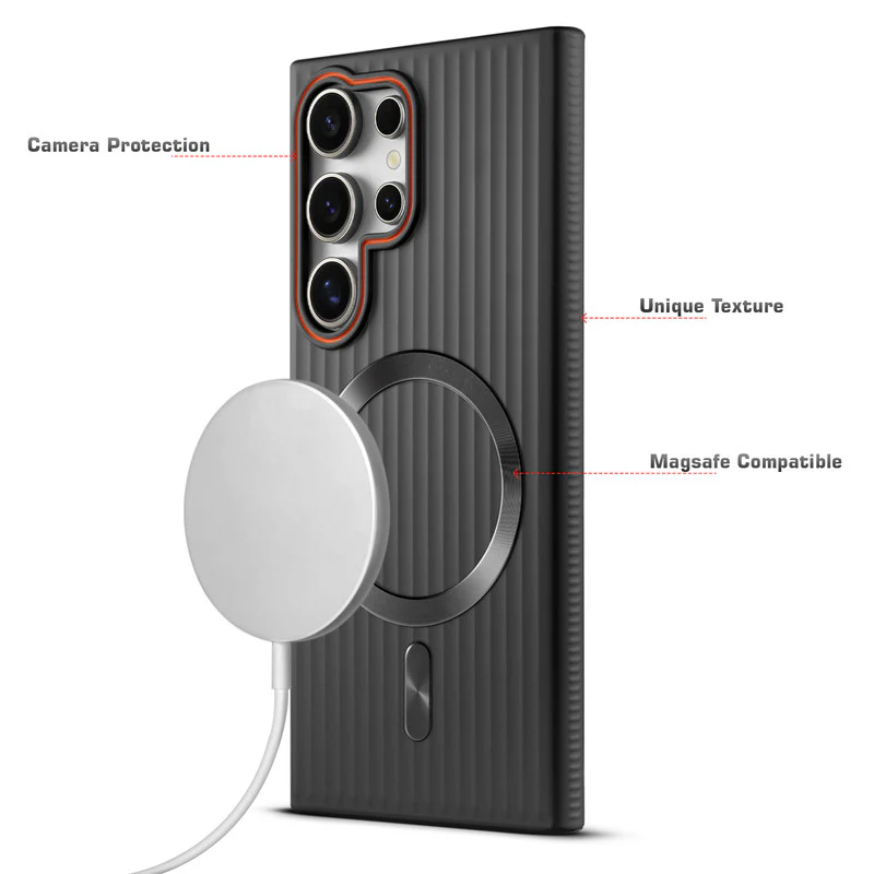 Titanium Grid Armor Hard Back Case For Samsung S22 Ultra 5G, With Wireless Charging Support Compatible - Image 3