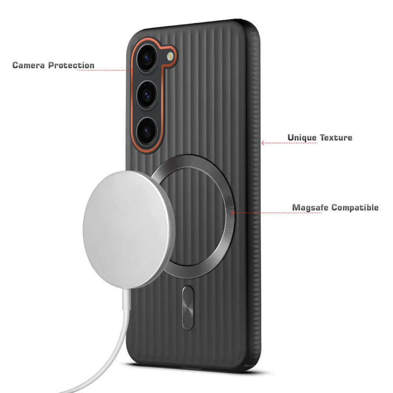 Titanium Grid Armor Hard Back Case For Samsung S23 5G, With Wireless Charging Support Compatible - Image 3