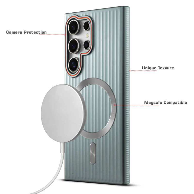 Titanium Grid Armor Hard Back Case For Samsung S24 Ultra 5G, With Wireless Charging Support Compatible - Image 10