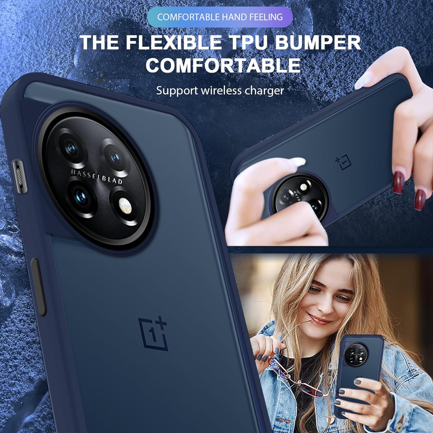Translucent Matte Back Case Cover for Oneplus 11 5G | Anti-Slip Back | Smooth Sides Soft -Blue - Image 9