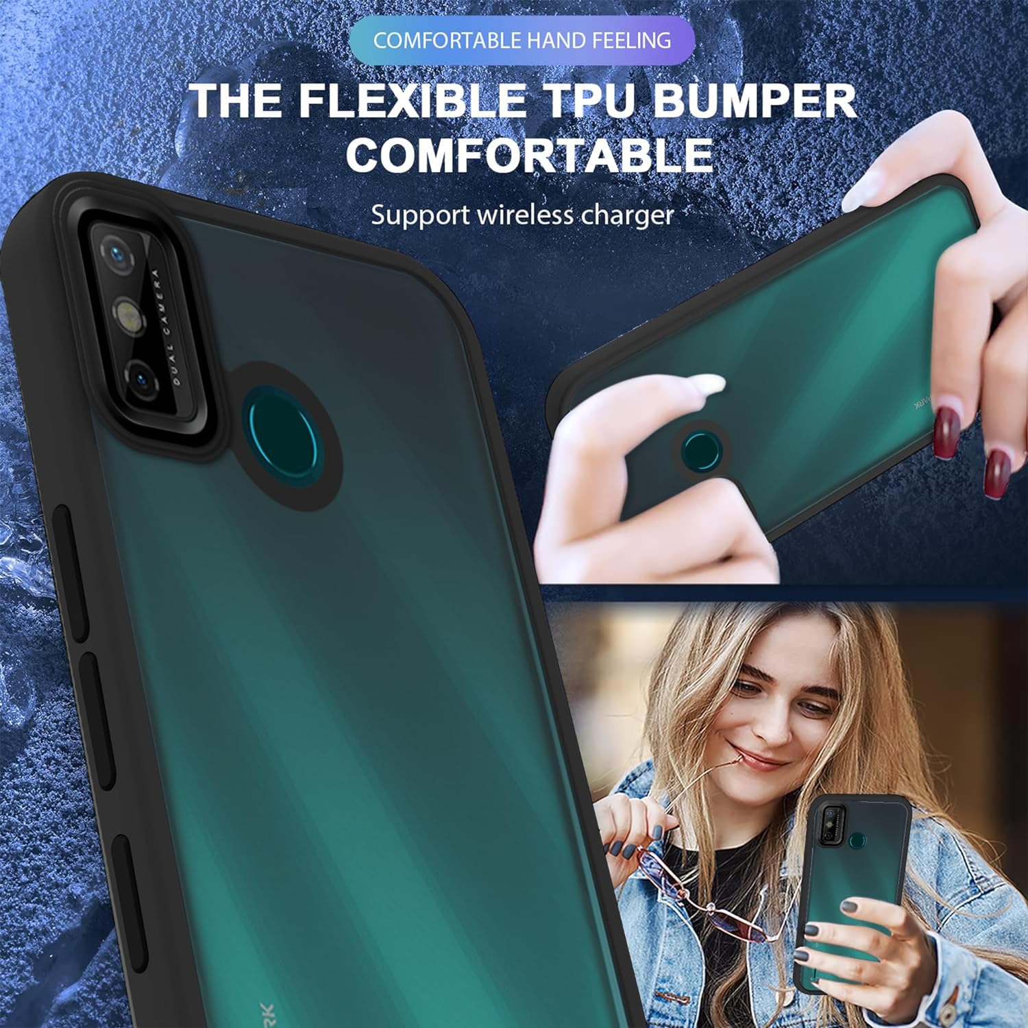 Translucent Matte Back Case Cover for Tecno Spark Go 2020 | Tecno Spark 6 Go | Anti-Slip Back | Smooth Sides Soft -Black - Image 9