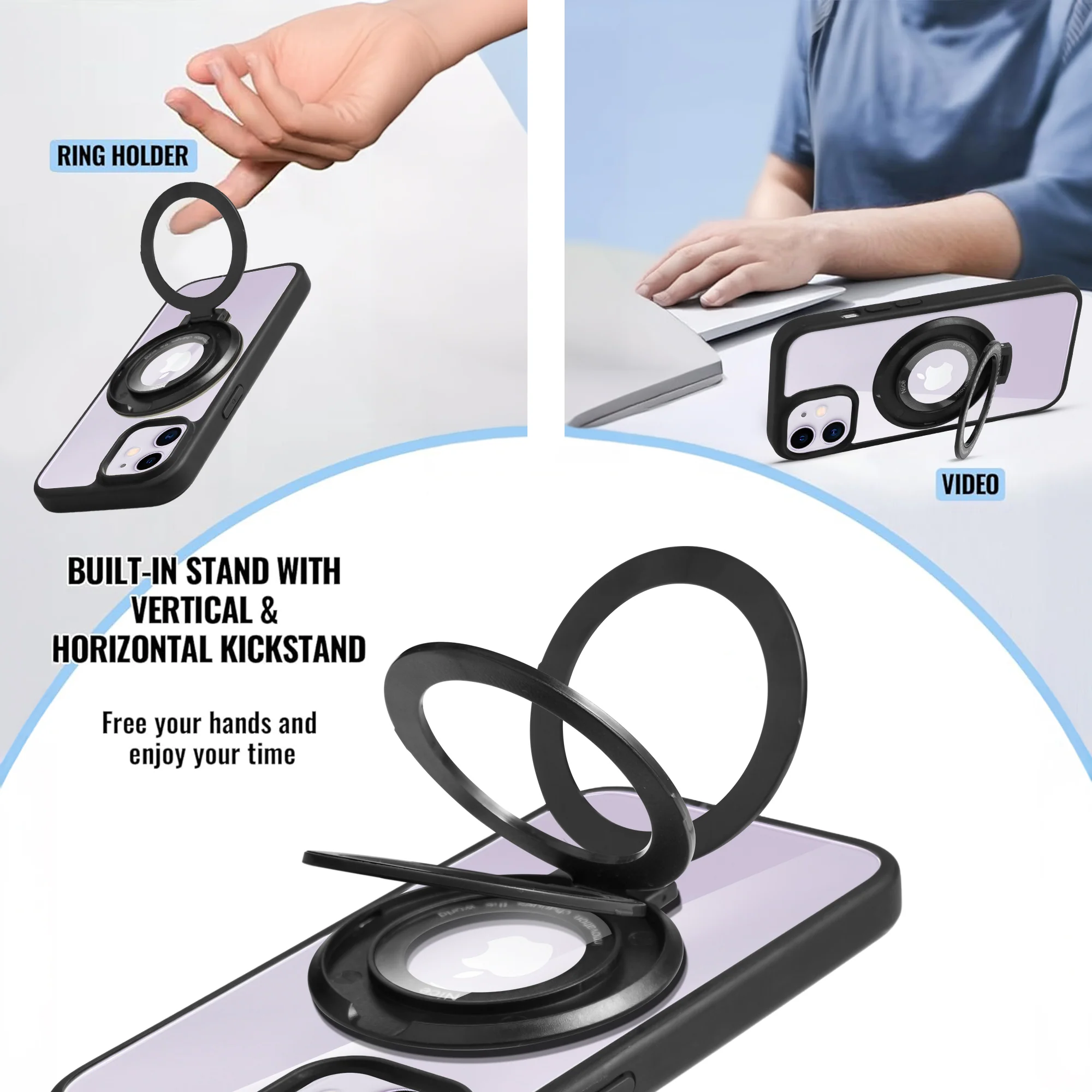 Soft Frame Clear Case Ring Holder Kickstand For Apple iPhone 11 - Image 3