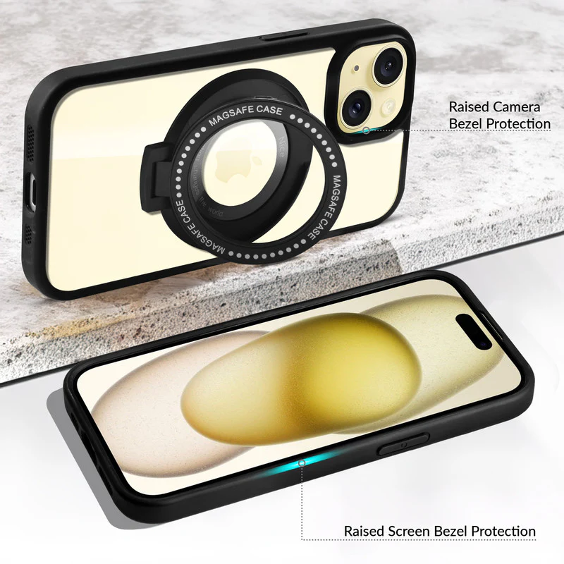 Soft Frame Clear Case Ring Holder Kickstand For Apple iPhone 15 - Image 3