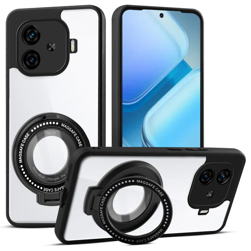 Soft Frame Clear Case Ring Holder Kickstand For iQOO Z9 Turbo 5G