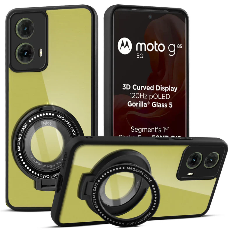Soft Frame Clear Case Ring Holder Kickstand For Motorola G85 5G