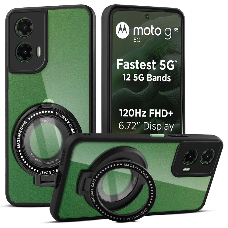 Soft Frame Clear Case Ring Holder Kickstand For Motorola Moto G35 5G