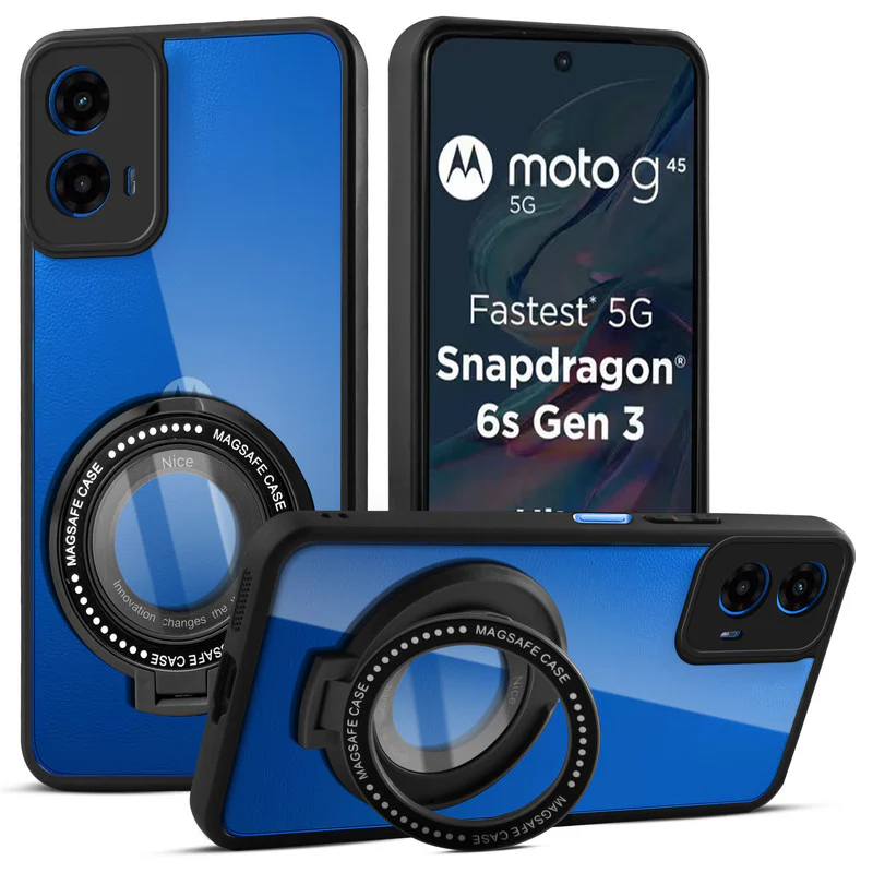 Soft Frame Clear Case Ring Holder Kickstand For Motorola Moto G45 5G