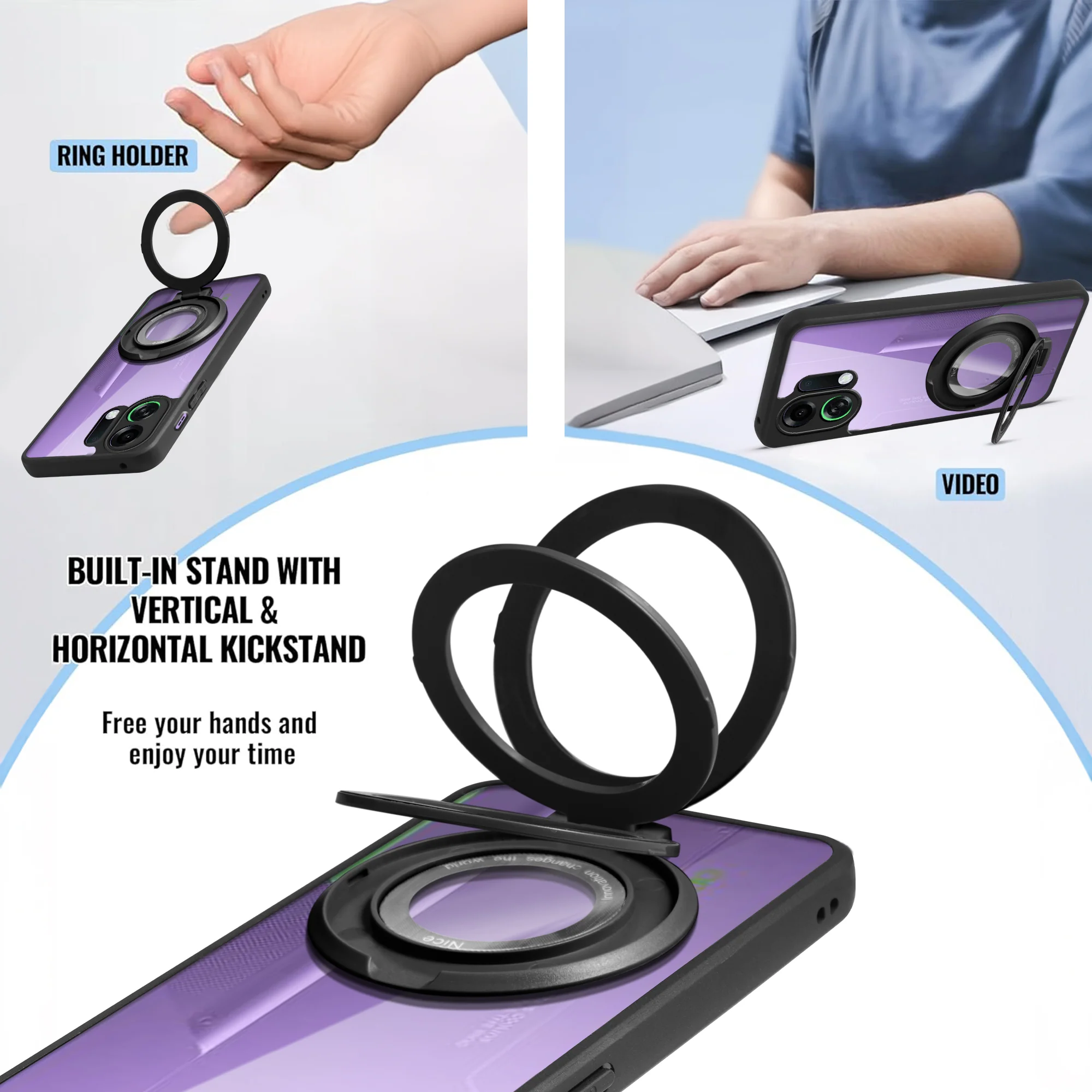 Soft Frame Clear Case Ring Holder Kickstand For Oppo K13 Turbo 5G - Image 4